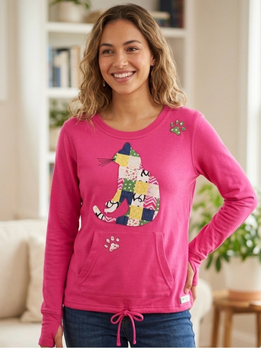 Upcycled “Stitched & Styled “ Patchwork Cat Sweater